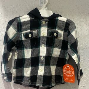 Wonder Nation Flannel Button Up Hoodie boys shirt size 18 Months